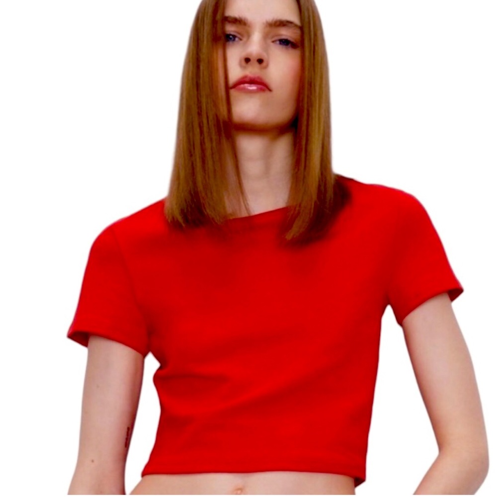 Zara Red Cropped T-Shirt Size S